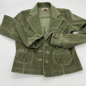 Tulle For Anthropologie Women’s Bright Green Corduroy Jacket Stretch Soft Sz M